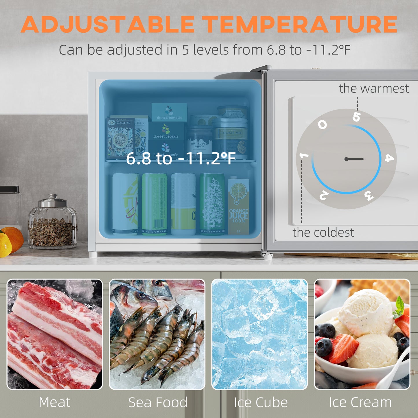 1.1 Cu Ft Compact Countertop Freezer - Gray, Removable Shelves, Energy Efficient