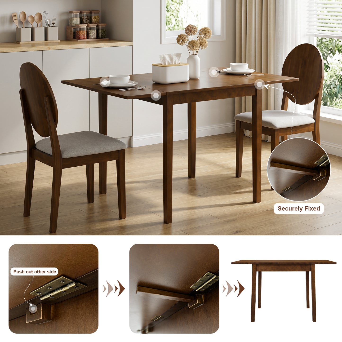 Extendable Folding Dining Table for 4 - Walnut Wood