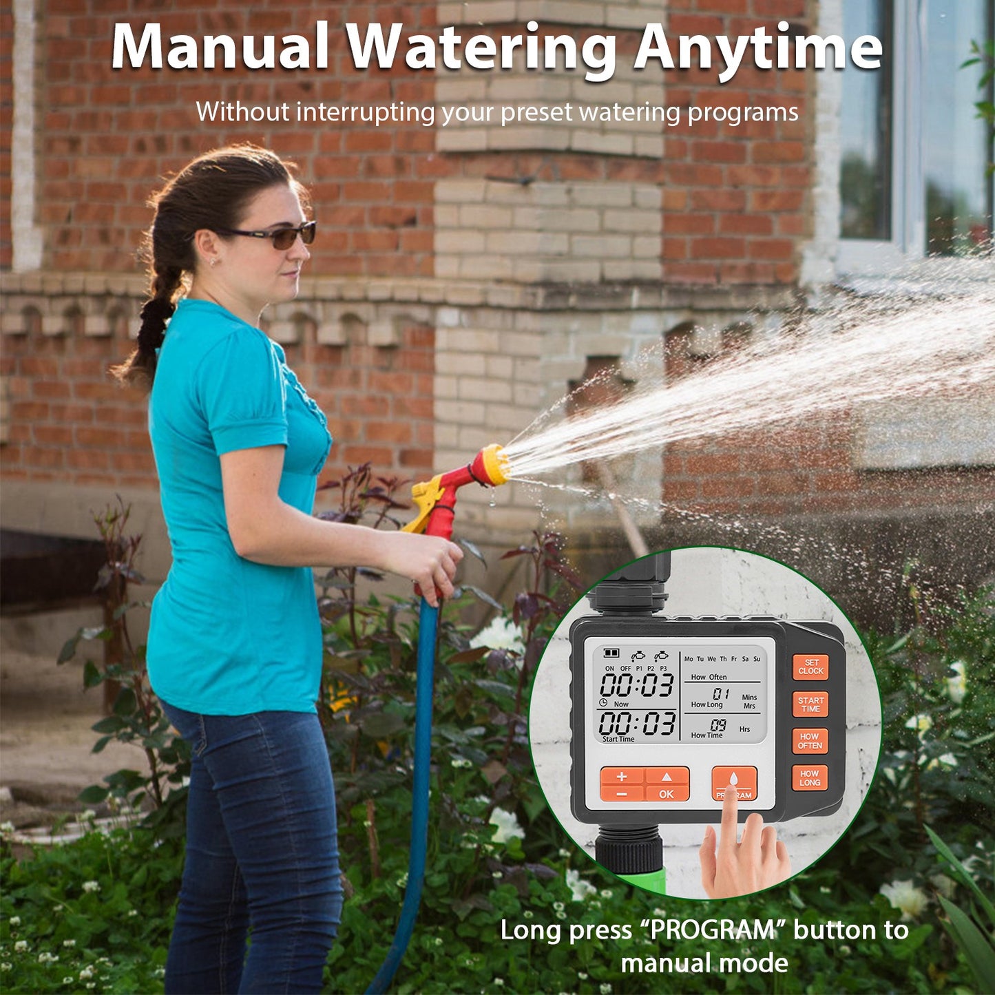 Garden Sprinkler Timer with 3 Watering Programs Waterproof Irrigation System
