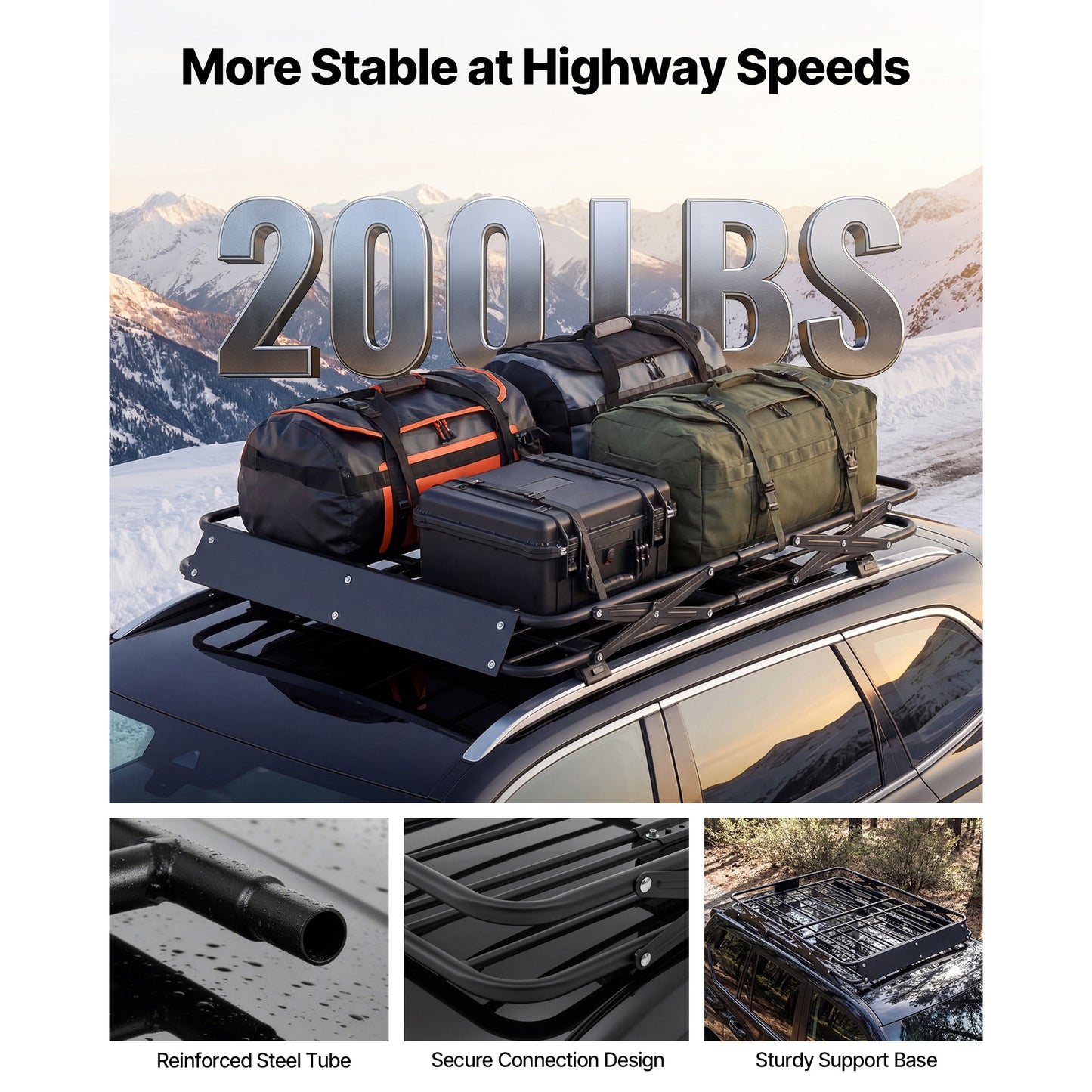 Heavy Duty Roof Rack Cargo Basket 46x36x4in All-Weather Car Top Carrier with Folding Design