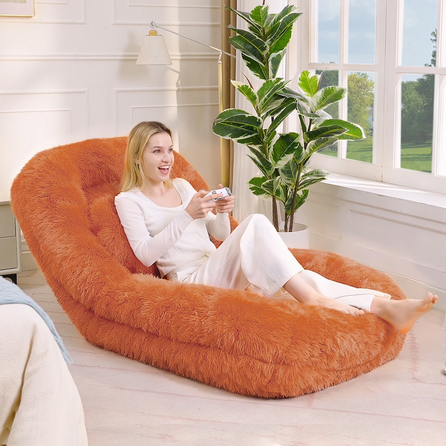 Adjustable Human Dog Bed & Lazy Sofa - Orange Plush Fabric
