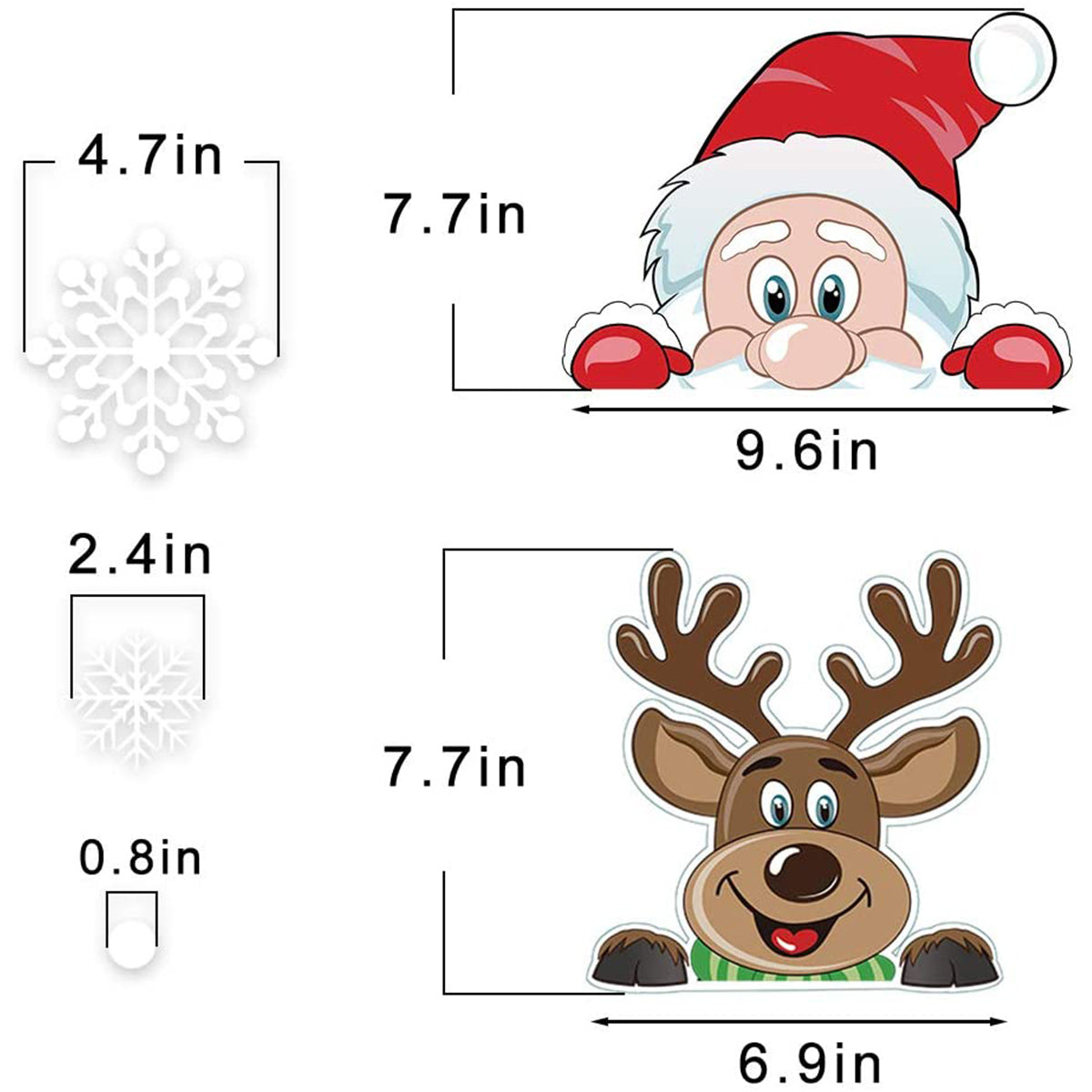 Christmas Snowflake Window Clings - 4 Reusable PVC Stickers