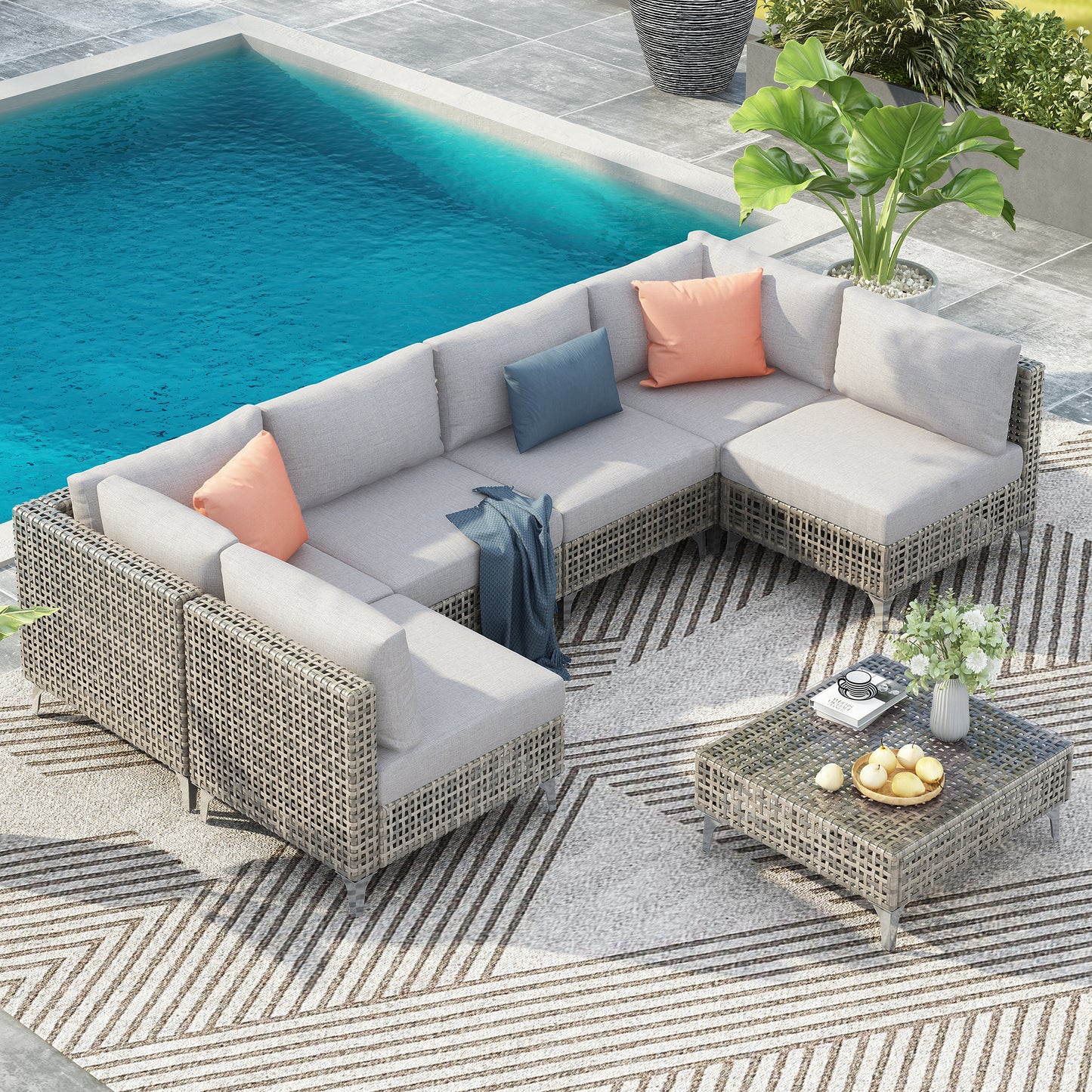 K&K 7-Piece Wicker Patio Furniture Set, Outdoor Conversation Set