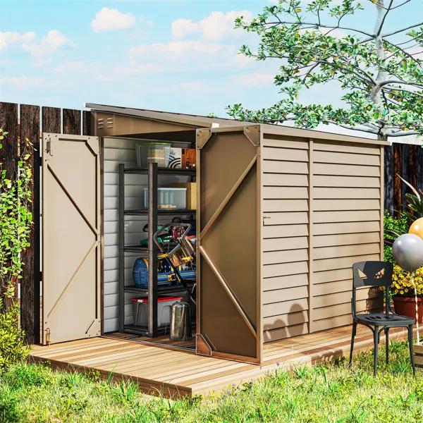 Galvanized Steel Garden Shed with Brown Finish, 38 sq ft Outdoor Storage