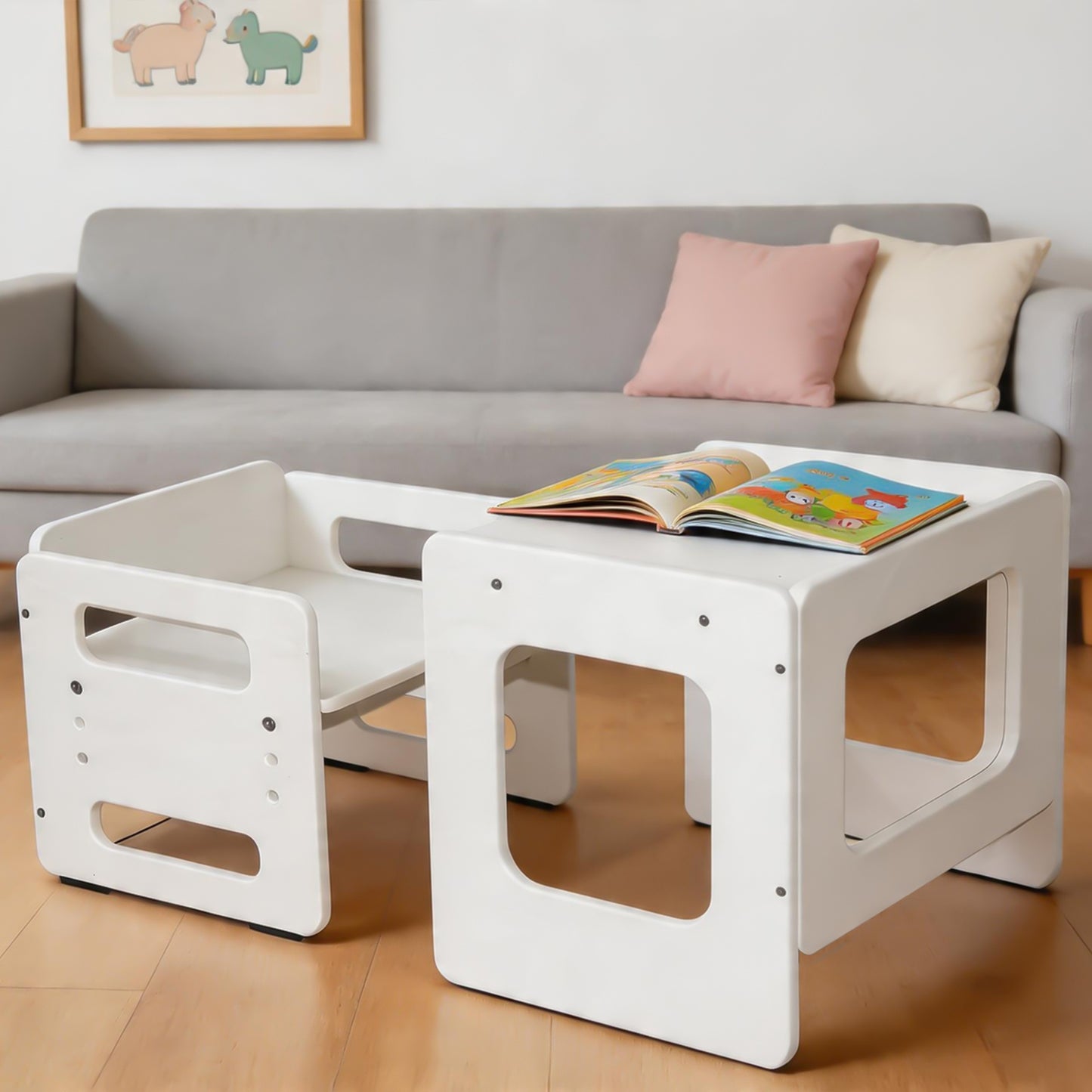 Weaning Table And Chair Set Height Adjustable Wooden For 1 To 3 Years
