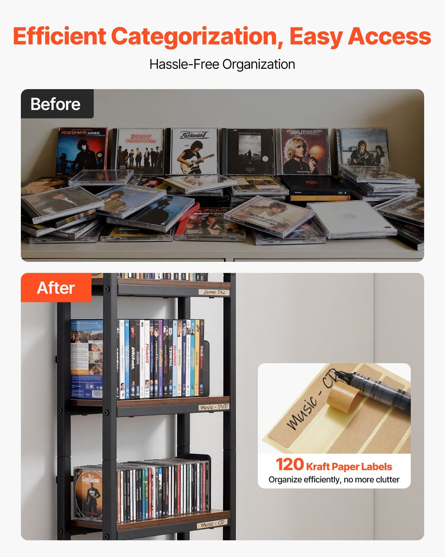 Media Storage Cabinet with 4 Shelves and Drawers - Black, 56.5 Inch Organizer for CDs, DVDs, Books, and Games