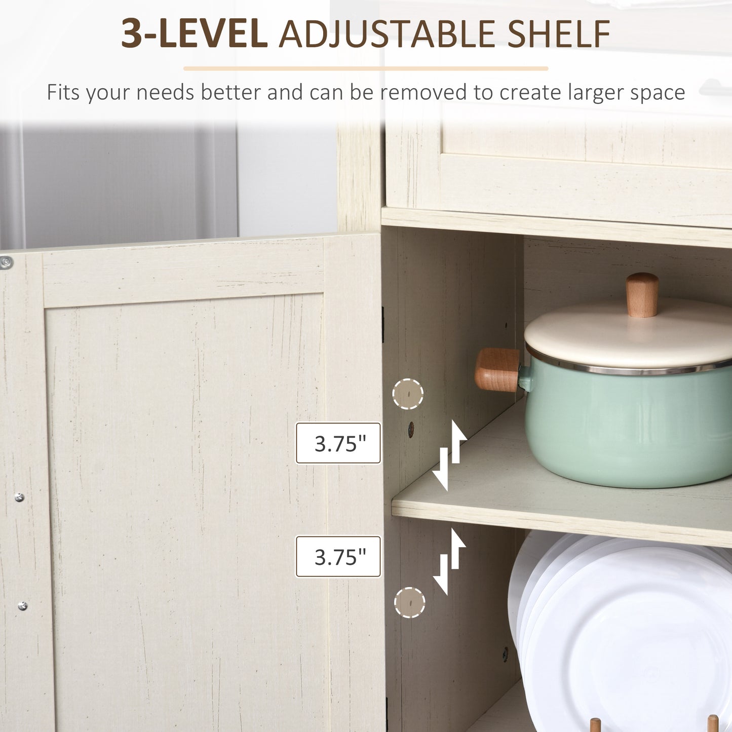 Modern Farmhouse Buffet Cabinet with Storage - Distressed White