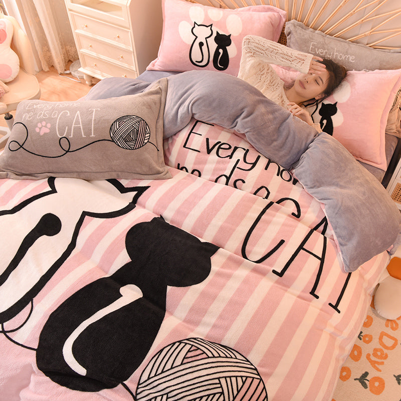 Cartoon Milk Velvet Bed Set of Four - Kids Bedding with Cartoon Pattern