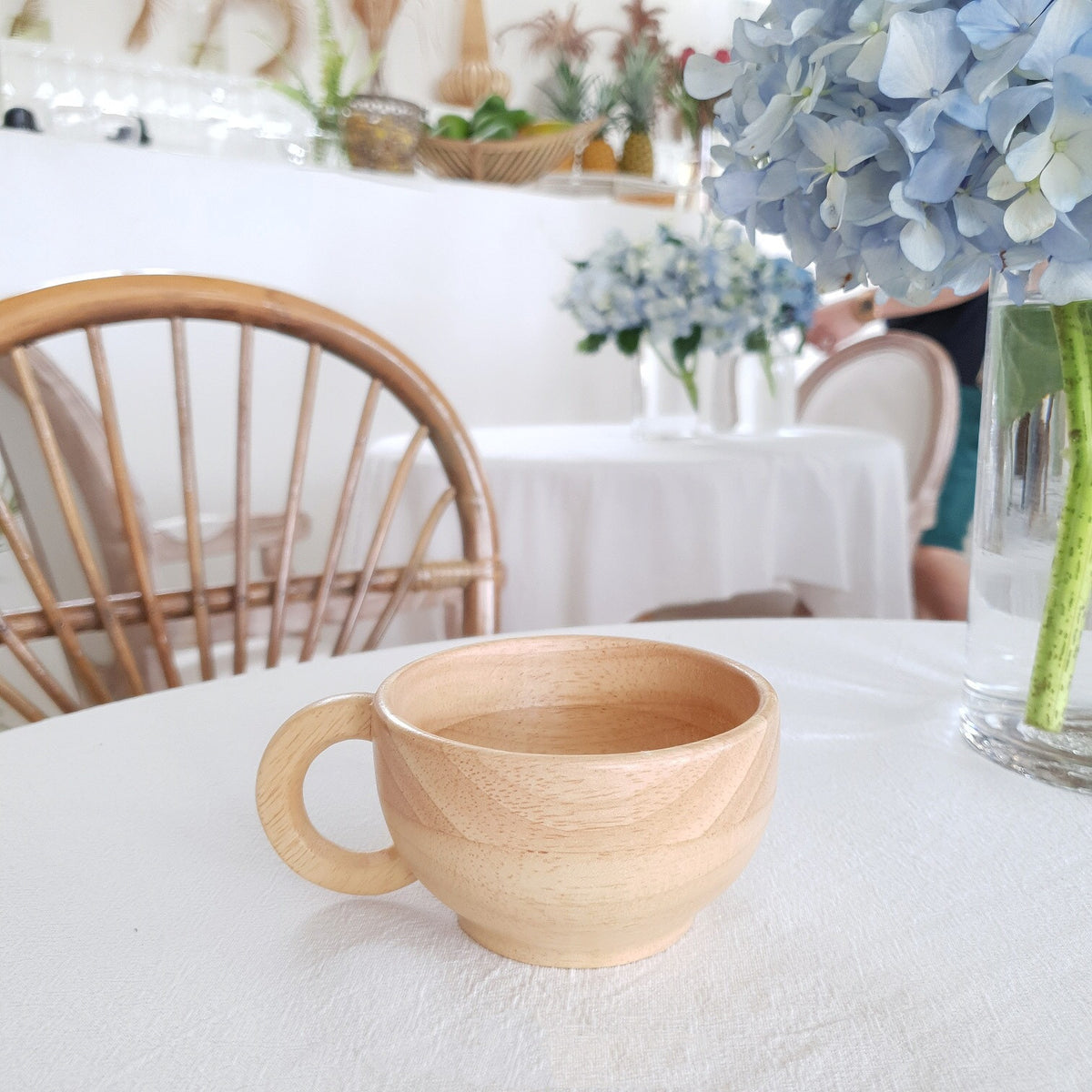 Wooden Coffee Cup with Handle 165ml Vintage White Kitchen Drinkware