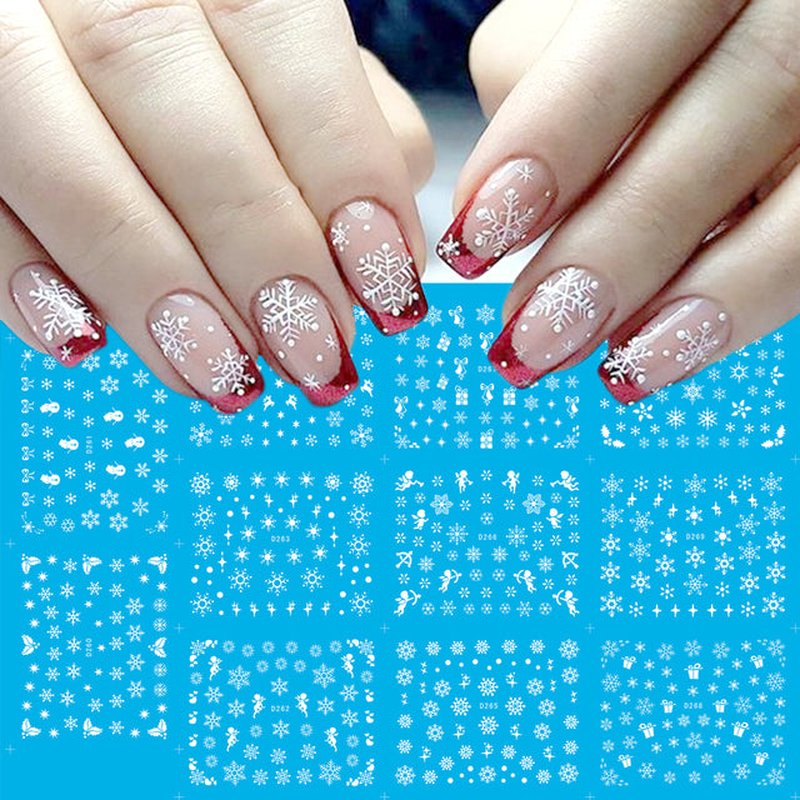12pcs Cute Christmas Nail Stickers Cartoon Animal Design