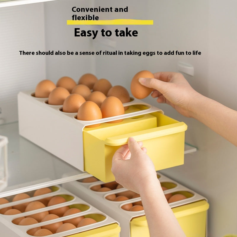 Kitchen Egg Storage Box with 12 Capacity, Plastic Drawer Organizer for Eggs