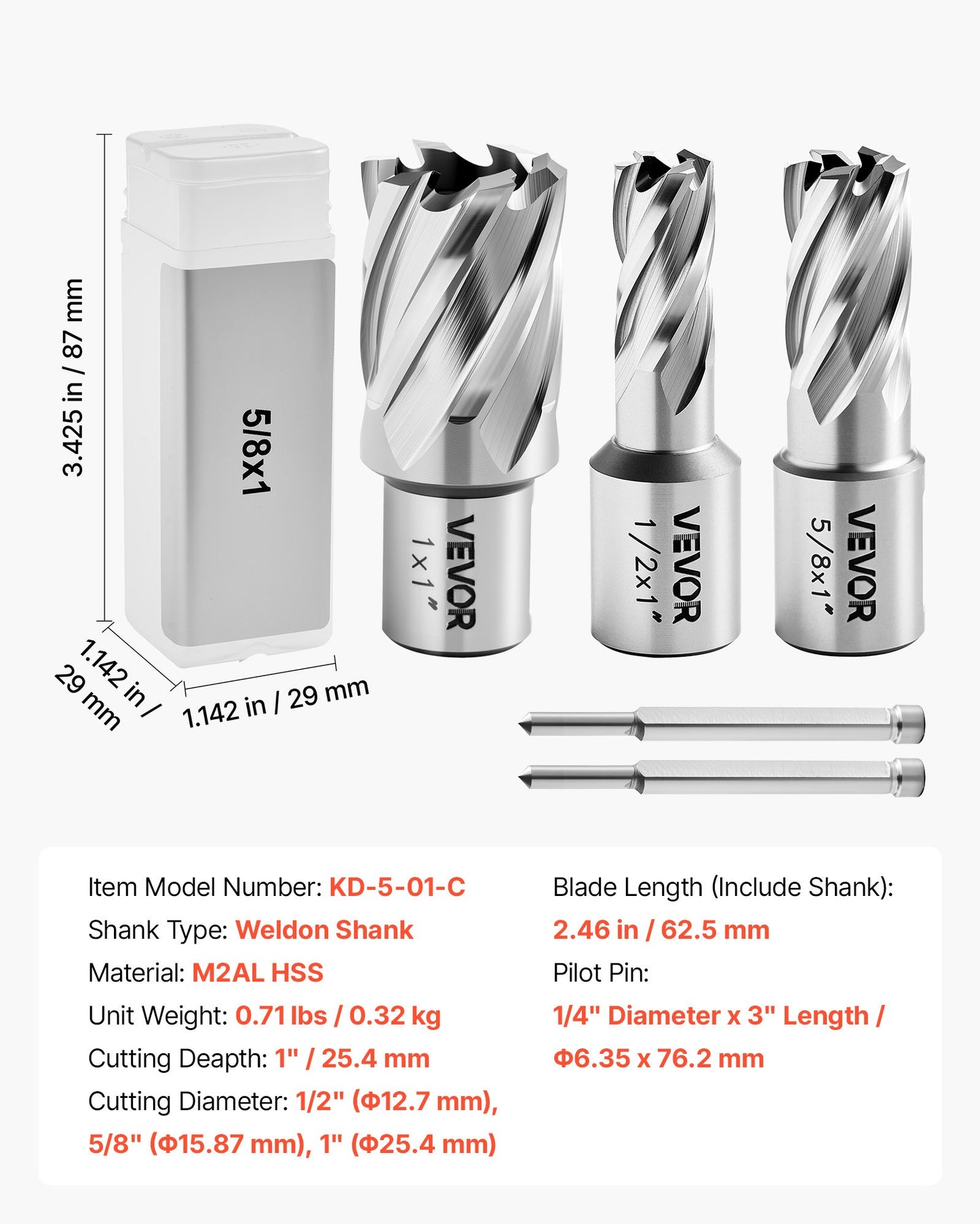 5-Piece Annular Cutter Set for Magnetic Drills - High-Speed Steel, 1/2-1" Diameter
