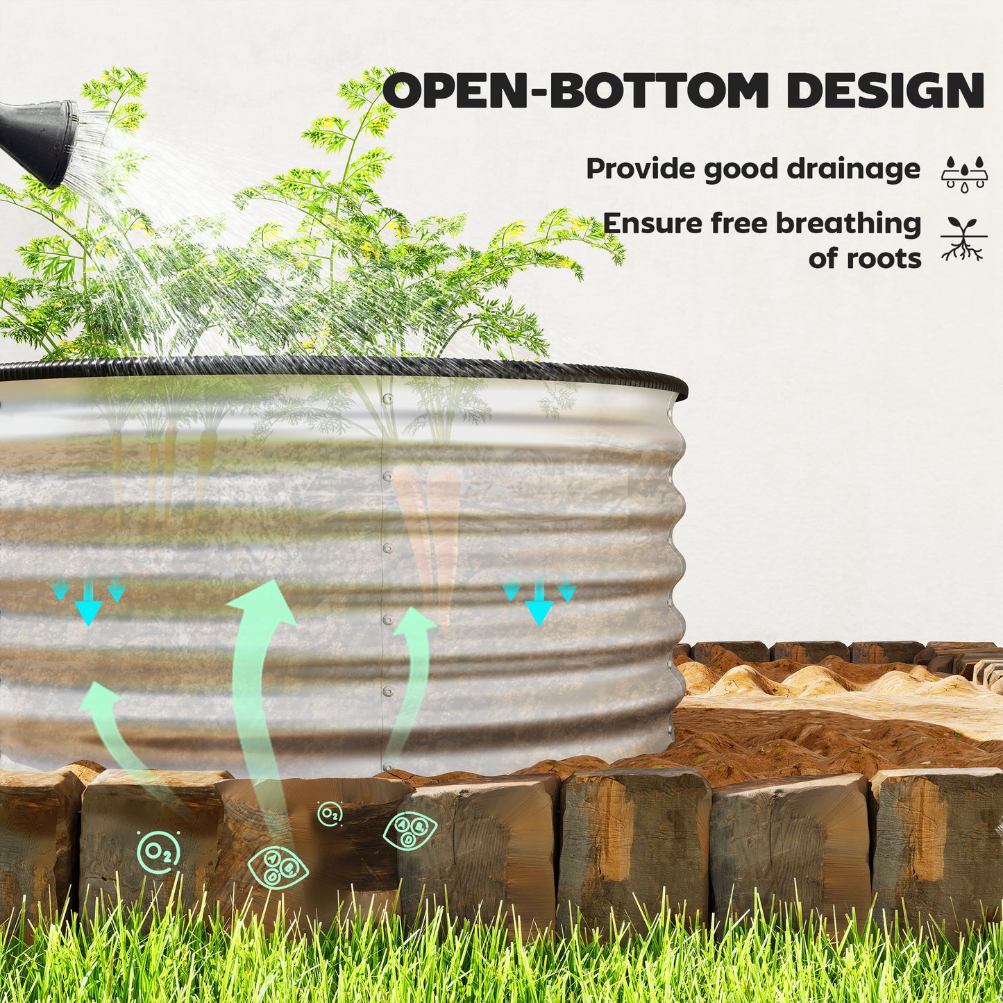 Set of 2 Metal Raised Garden Beds with Edging, Silver 3x3x1.4 ft