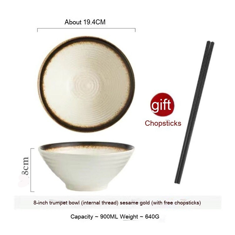 Large Ceramic Noodle Bowl - Frosted Chinese Style Tableware for Kitchen