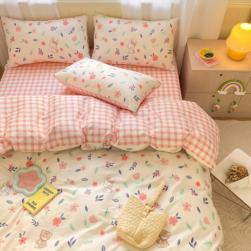 Printed Cartoon Girl Cotton Bed Quilt Cover Set - Multiple Sizes & Styles
