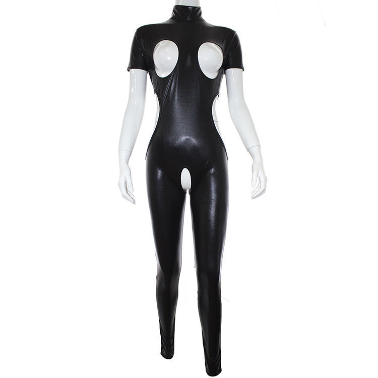 Black Patent Leather Costume Bodysuit for Adults - Cosplay & Performance Wear
