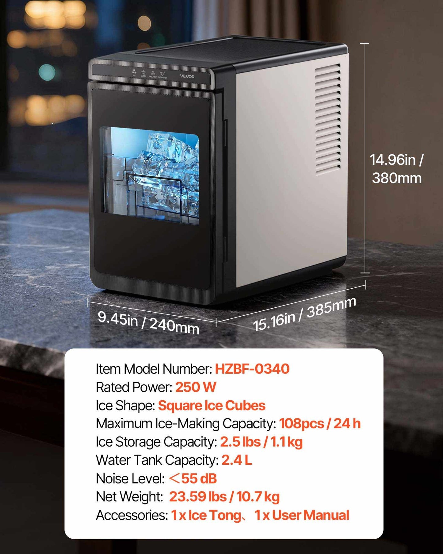 Countertop Ice Maker - Produces 22 Lbs Large Clear Cubes Daily, Portable & Self-Cleaning
