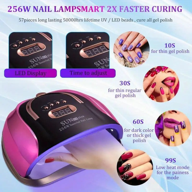 256W High-Power UV LED Nail Lamp with Smart Timer & Sensor - White