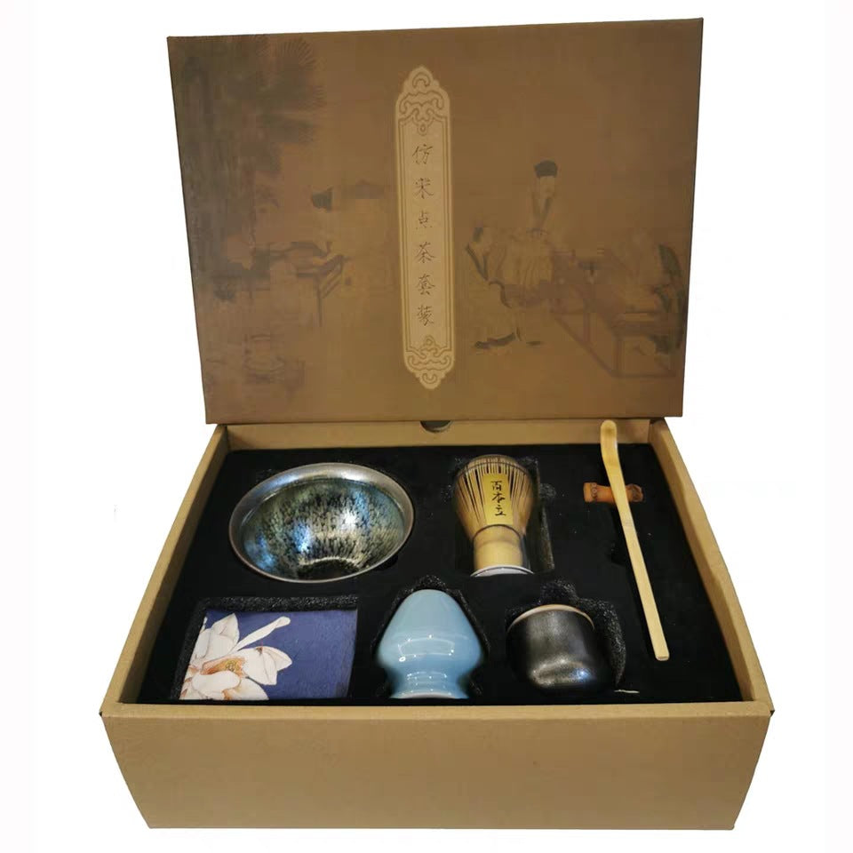 Tea Set with Bamboo Tea Bowl Brush Powder Pot and Cloth Bag - Light Luxury Kitchenware