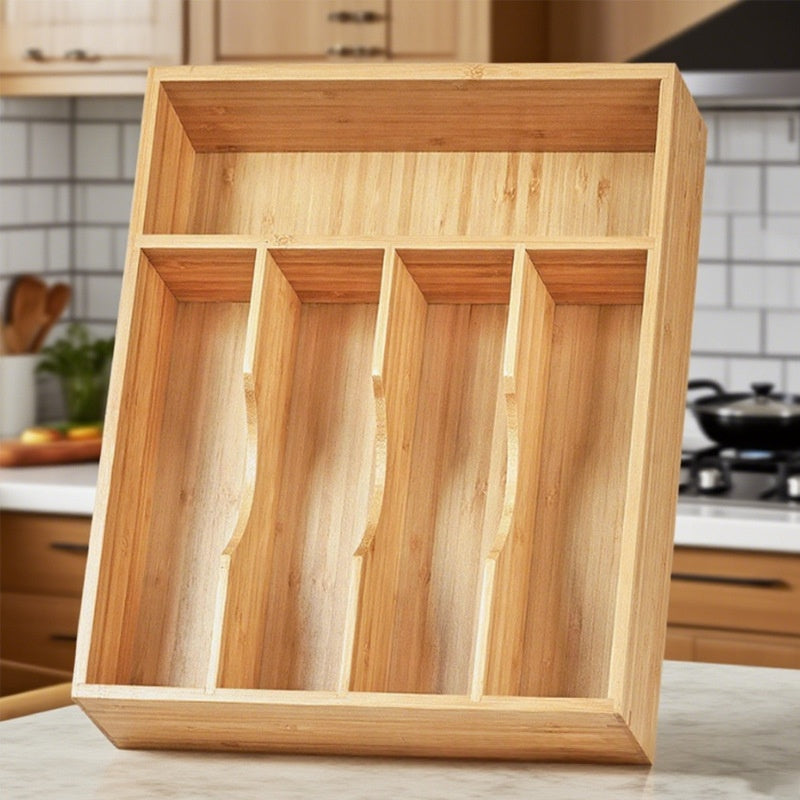 Wooden Minimalist Kitchen Drawer Organizer Box - Bamboo Storage Container