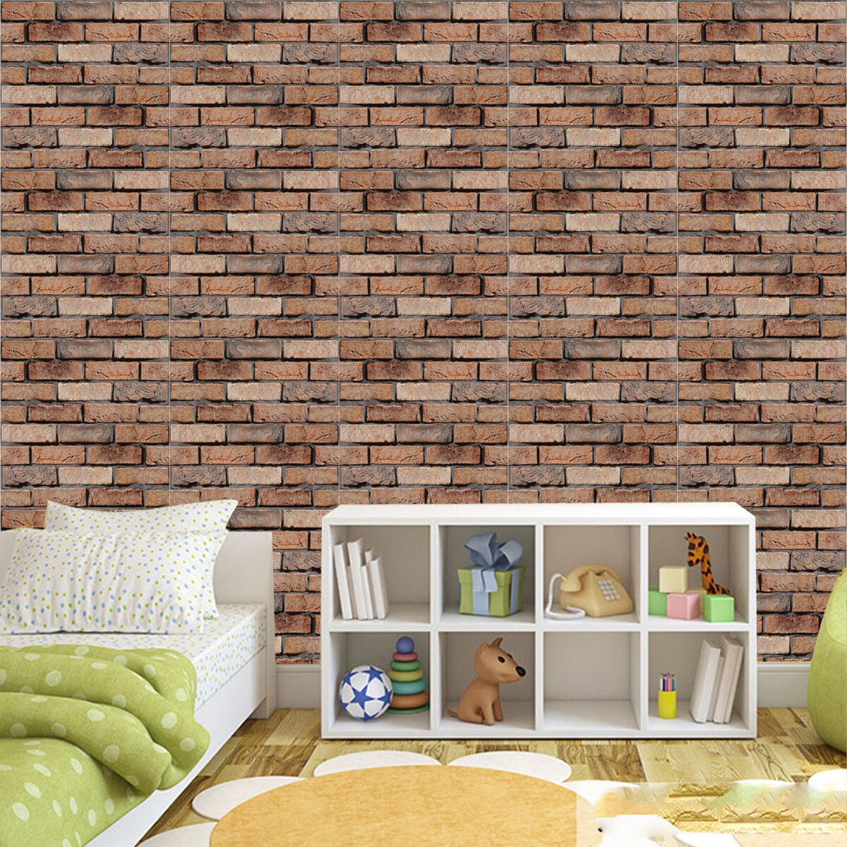 10-Pack 3D Brick Wall Panels - Removable PVC Wallpaper, Maroon