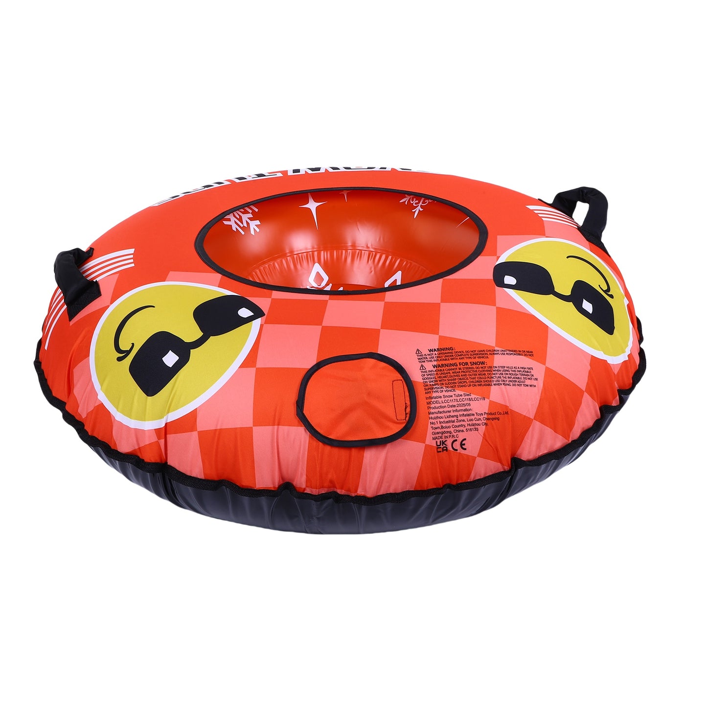 43.3-Inch Inflatable Snow Tube - PVC Sled with Handles & Tow Rope - Orange