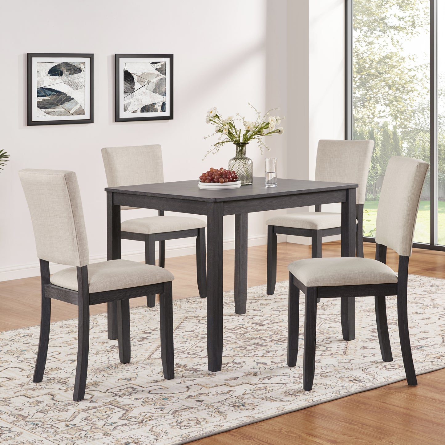 Modern Minimalist Dining Chairs Set of 4 - Antique Black & Beige
