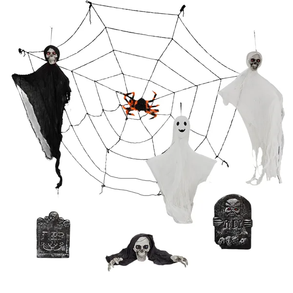8-Piece Outdoor Halloween Decorations Set with LED Ghosts & Gravestones