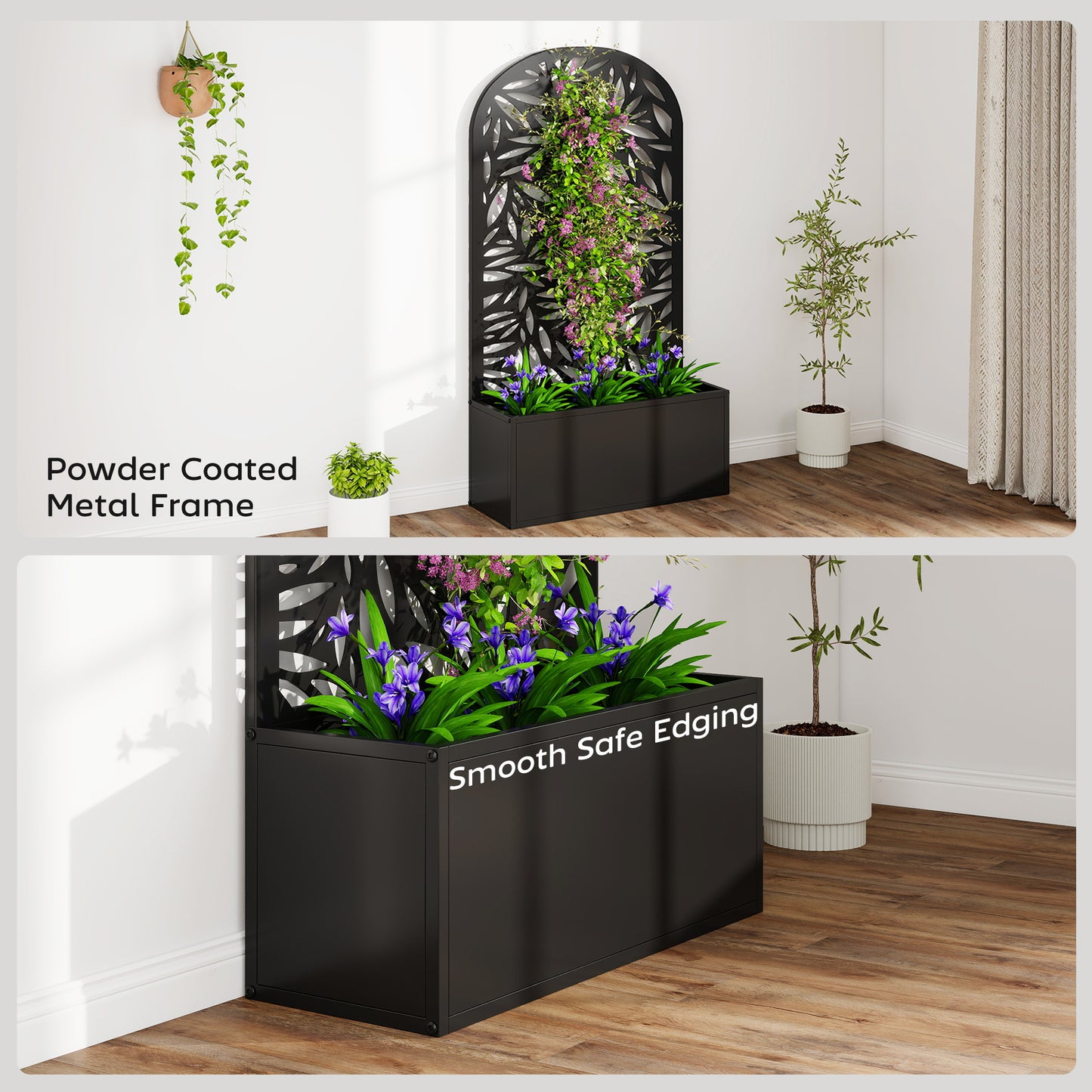 Metal Garden Bed with Trellis for Climbing Plants - Freestanding or Wall Mount