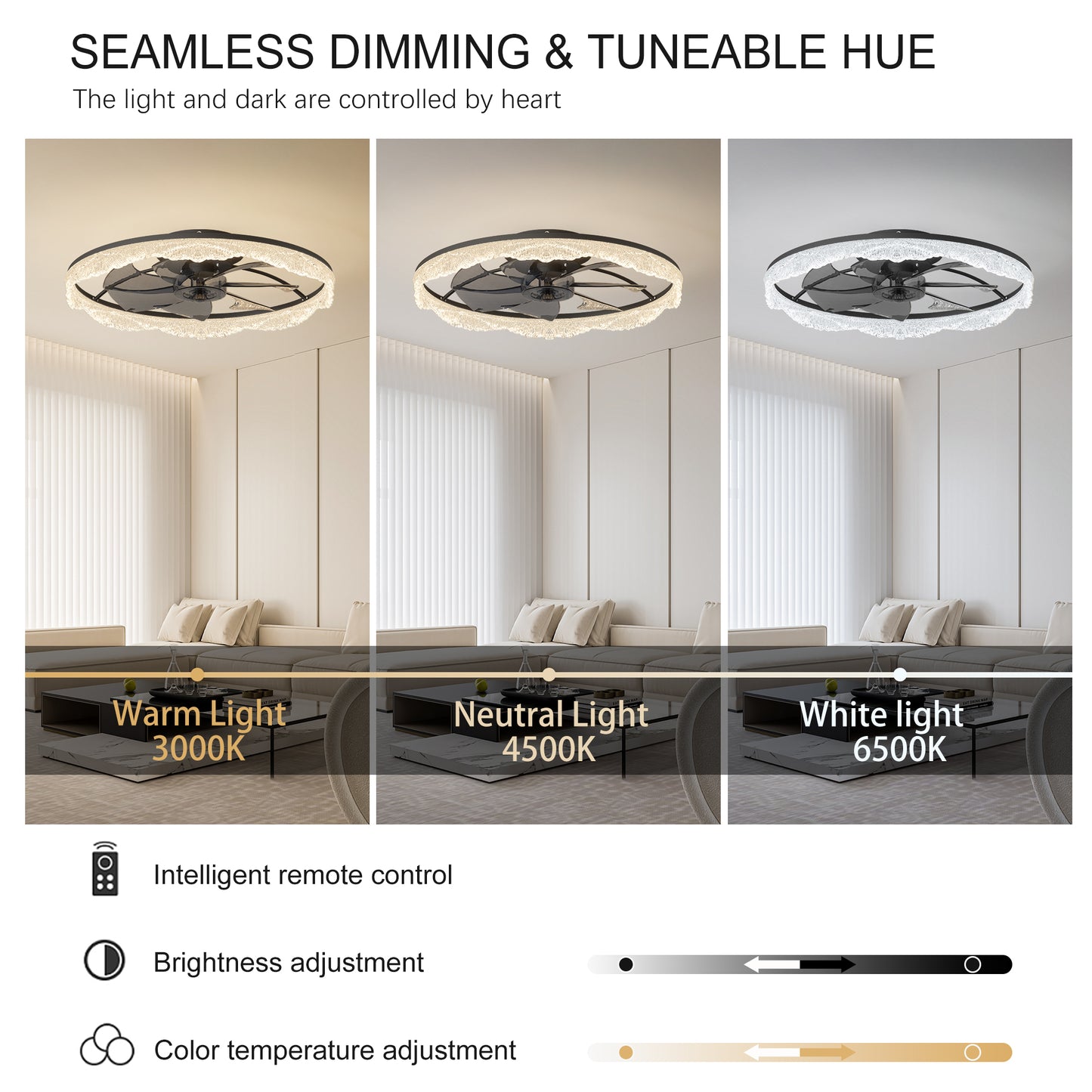 Modern LED Ceiling Fan Light with Remote Control - Black