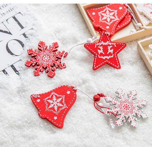 Wooden Bell Christmas Tree Decorations - Mini Checkered Pendant Set