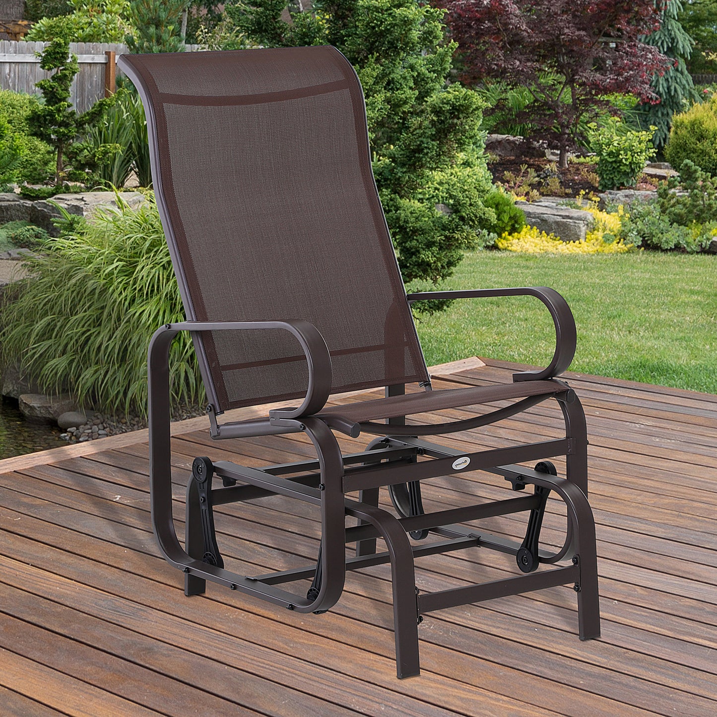 Ergonomic 1-Person Outdoor Glider Swing - Brown, Metal & Mesh