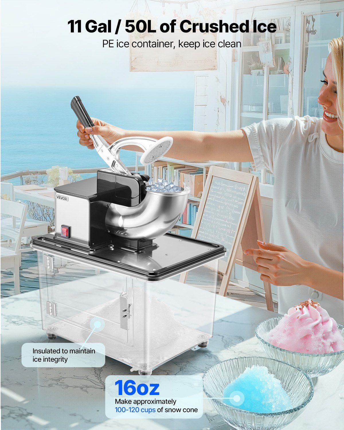 Electric Snow Cone Maker & Ice Crusher 661LBS/H Commercial Shaved Ice Machine