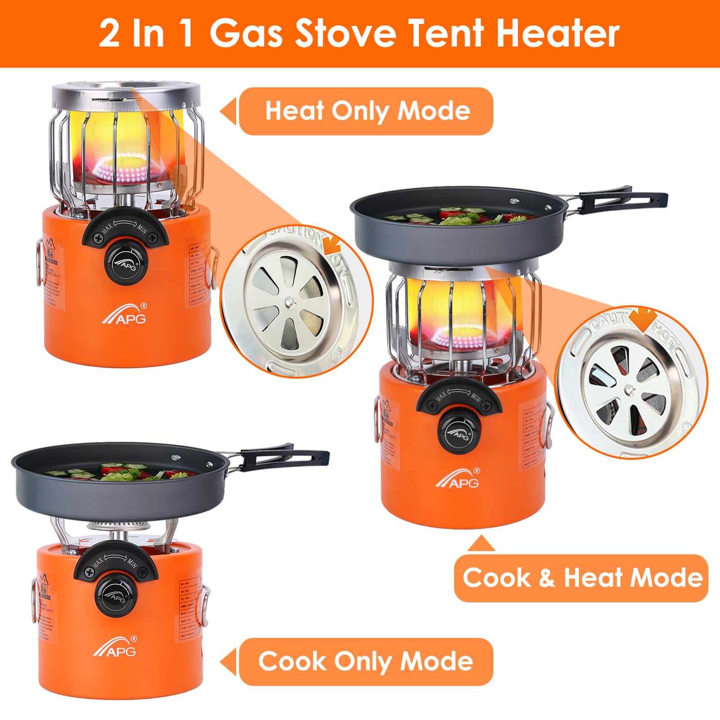 2000W 2-in-1 Portable Camping Stove & Heater - Orange