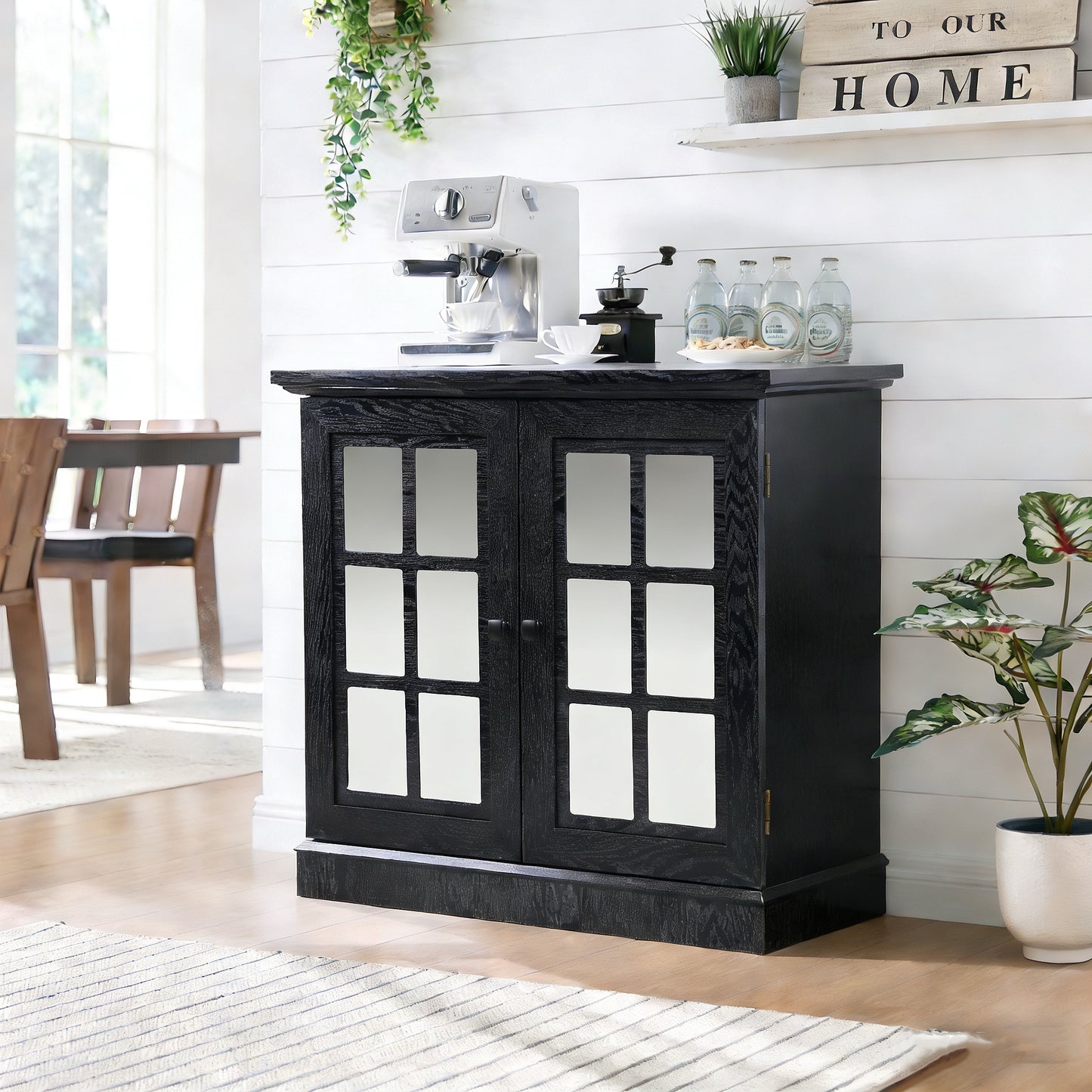 Storage Sideboard Cabinet With 2 Decorative Acrylic Mirrored Doors,