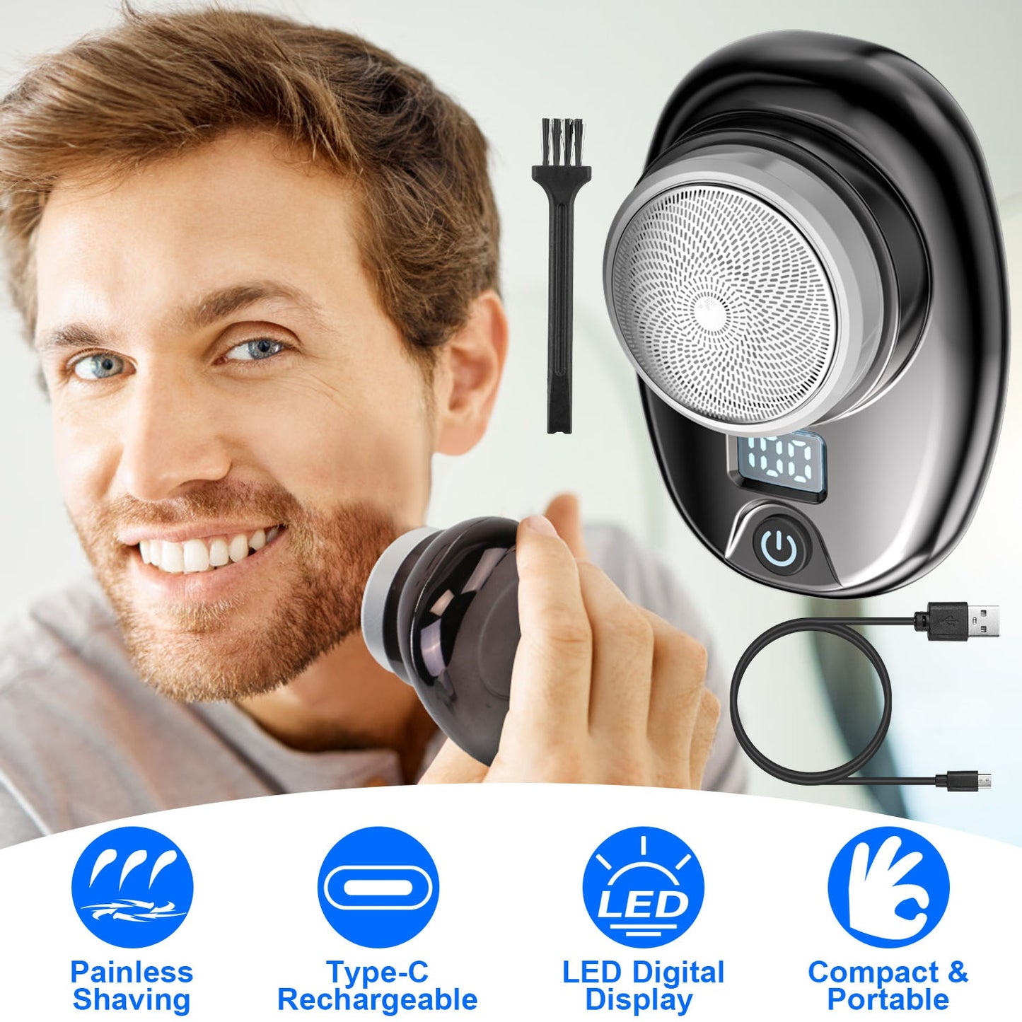 Portable Electric Shaver for Men, Rechargeable Beard Trimmer with LED Display