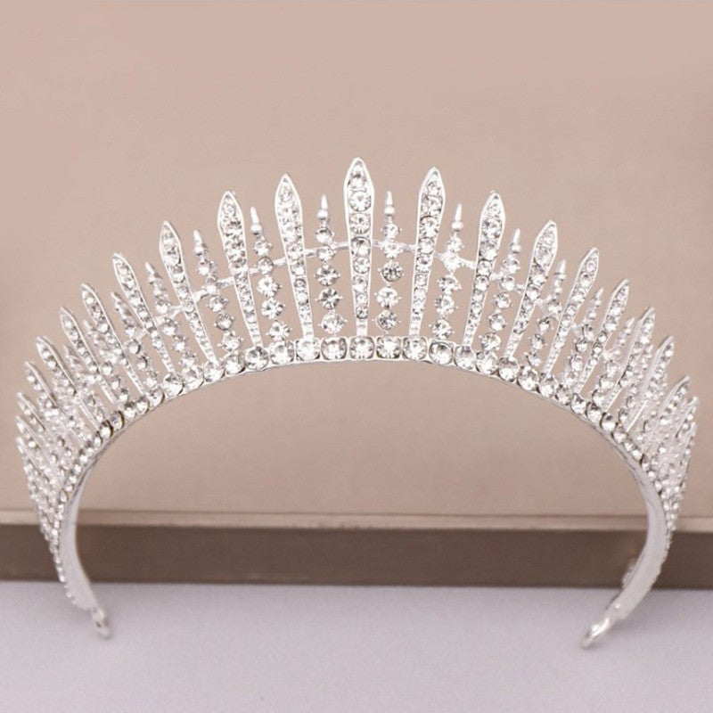 Women's Tiara Headband with White Crystal and Silver Finish - Elegant Bridal Hair Accessory