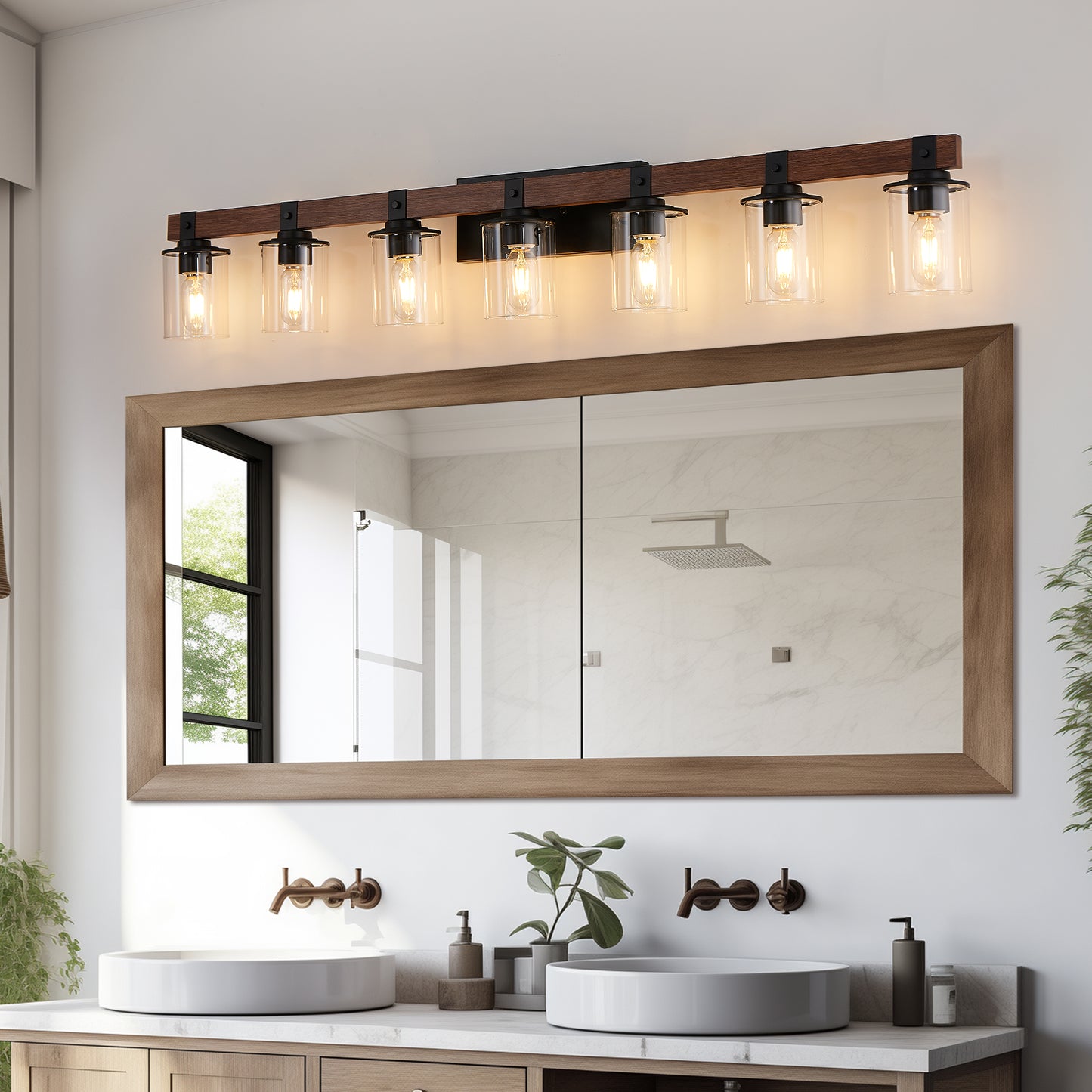 50in Rustic 7-Light Bathroom Vanity Wall Sconce - Farmhouse Industrial Lighting