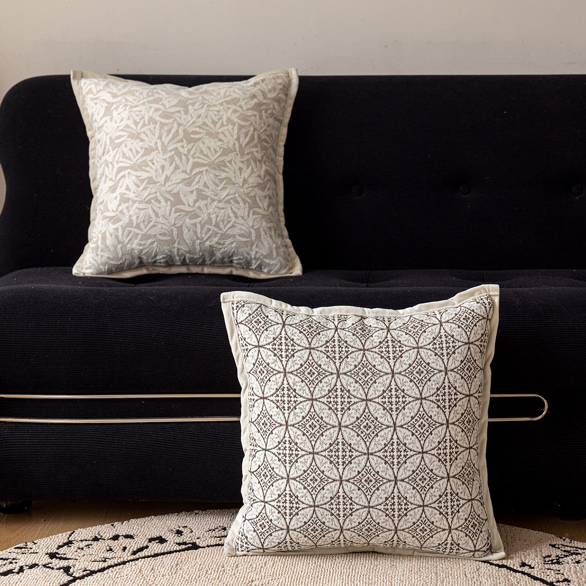 French-Style Sofa Cushion Cover Geometric Floral Design 45x45cm