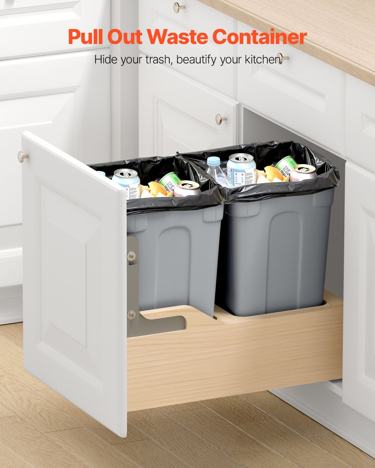 Pull-Out Trash Can with Dual 35QT Capacity - Grey