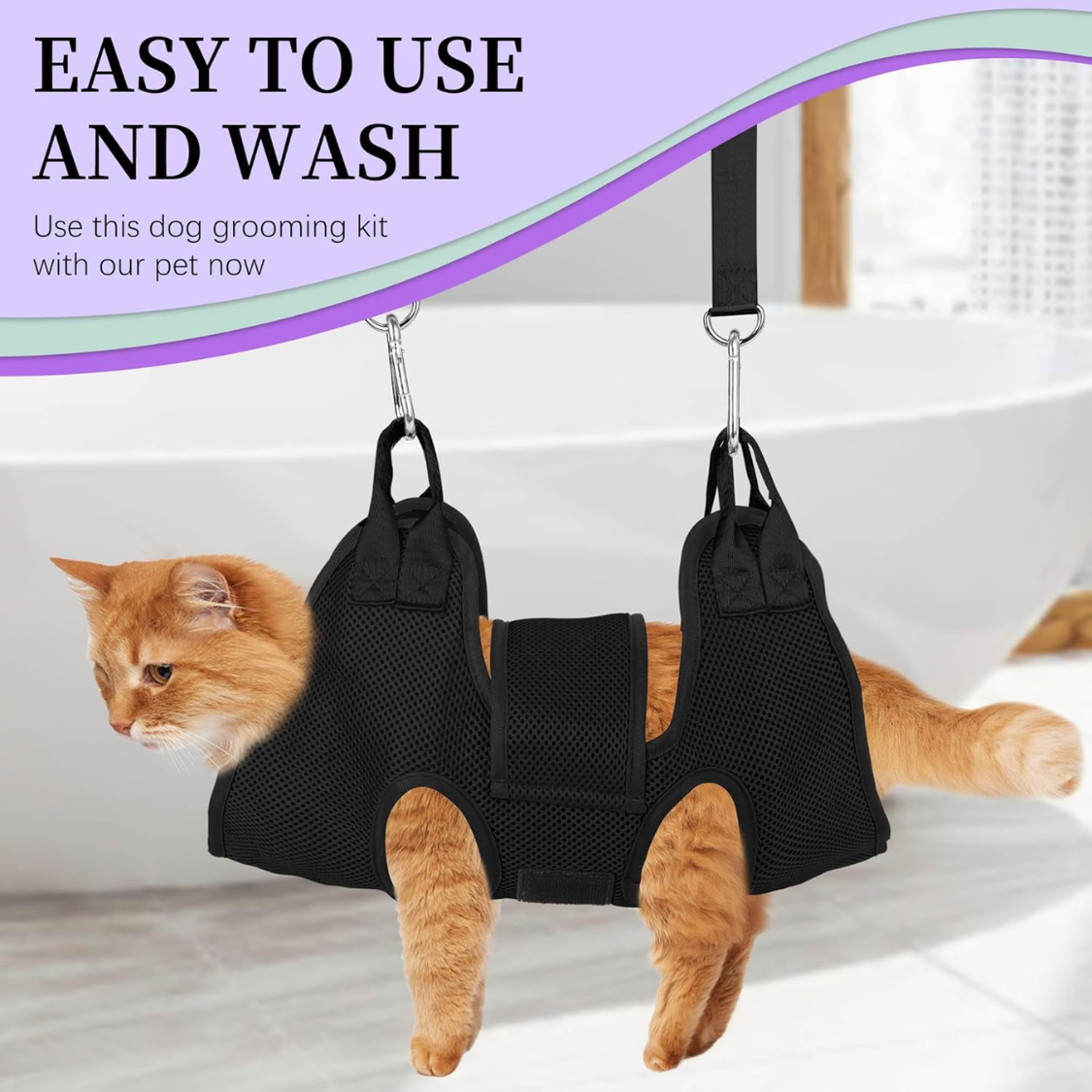 Pet Nail Polishers Kit with Grooming Hammock for Small Cats and Dogs - Includes Clippers & Trimmer