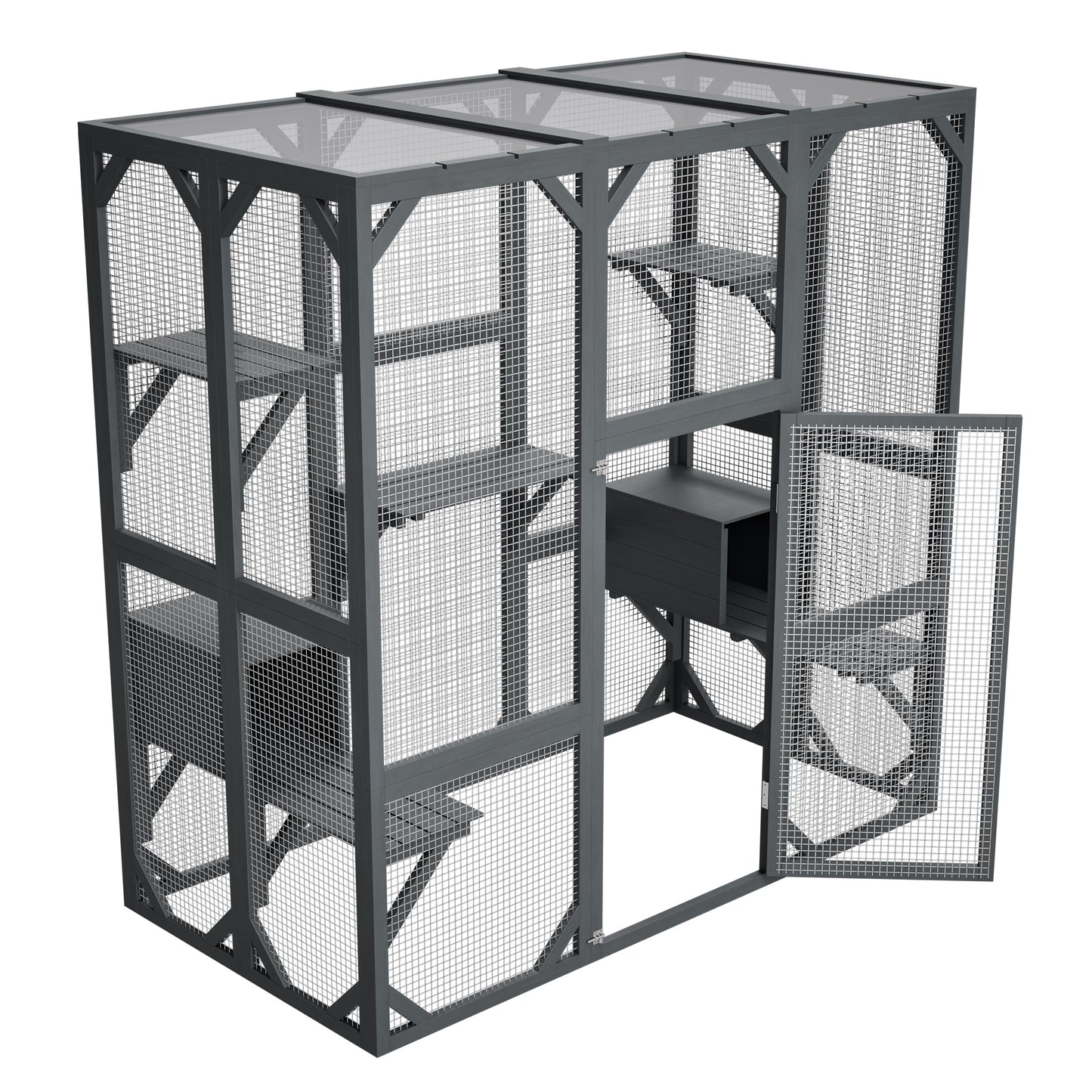 Large Outdoor Cat Enclosure 71x37x71 Inches with Mesh Panels Waterproof Roof