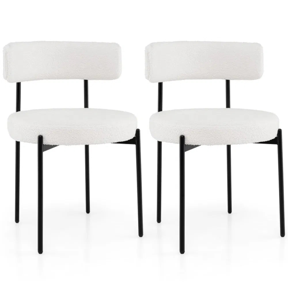 2 PCS White Sherpa Upholstered Dining Chairs - Ergonomic Design