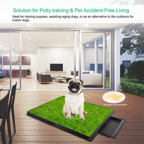 Indoor Puppy Training Pad with Grass Mat & Waste Tray - 25x20 Inches
