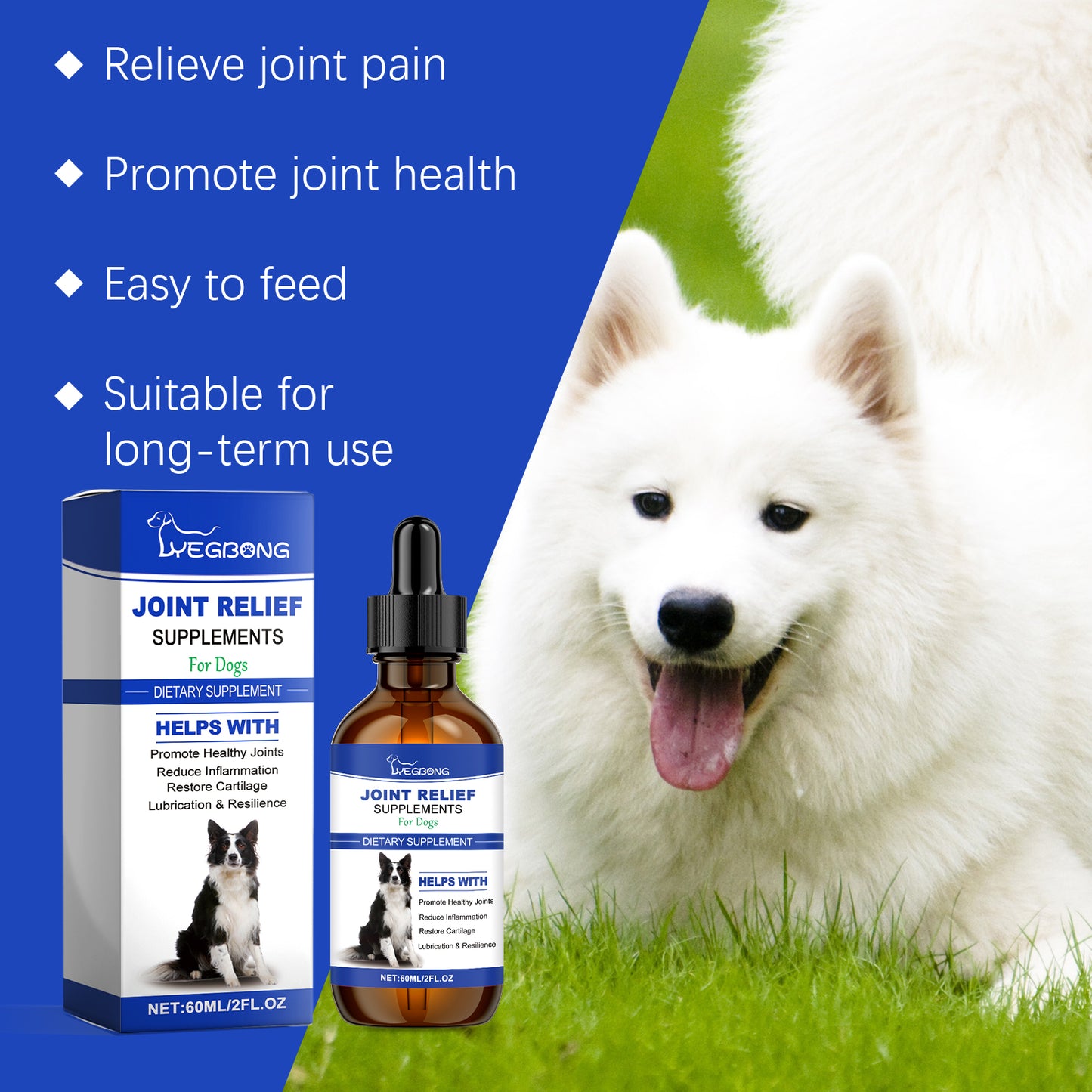 Dog Hip & Joint Support Liquid Supplement - Relieves Pain & Inflammation, 60ml