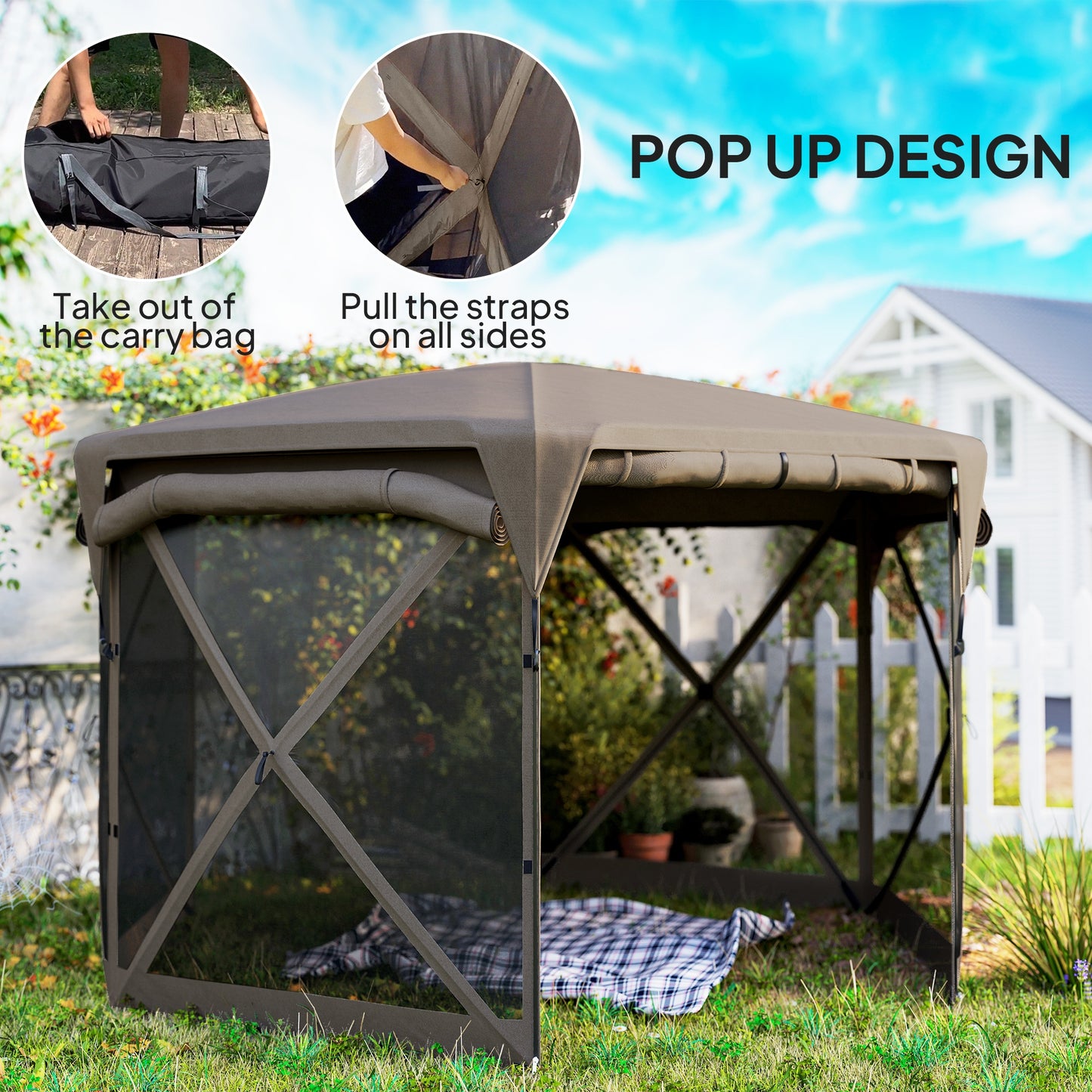 11x11ft Gazebo Screen Tent with Removable Roof - Brown