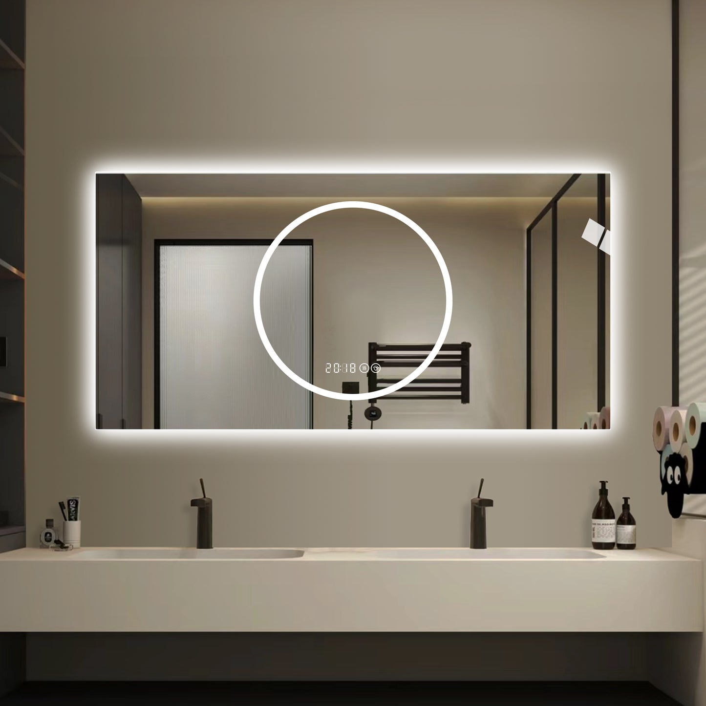 48x24 Inch LED Bathroom Mirror with Anti-Fog - Antique Silver