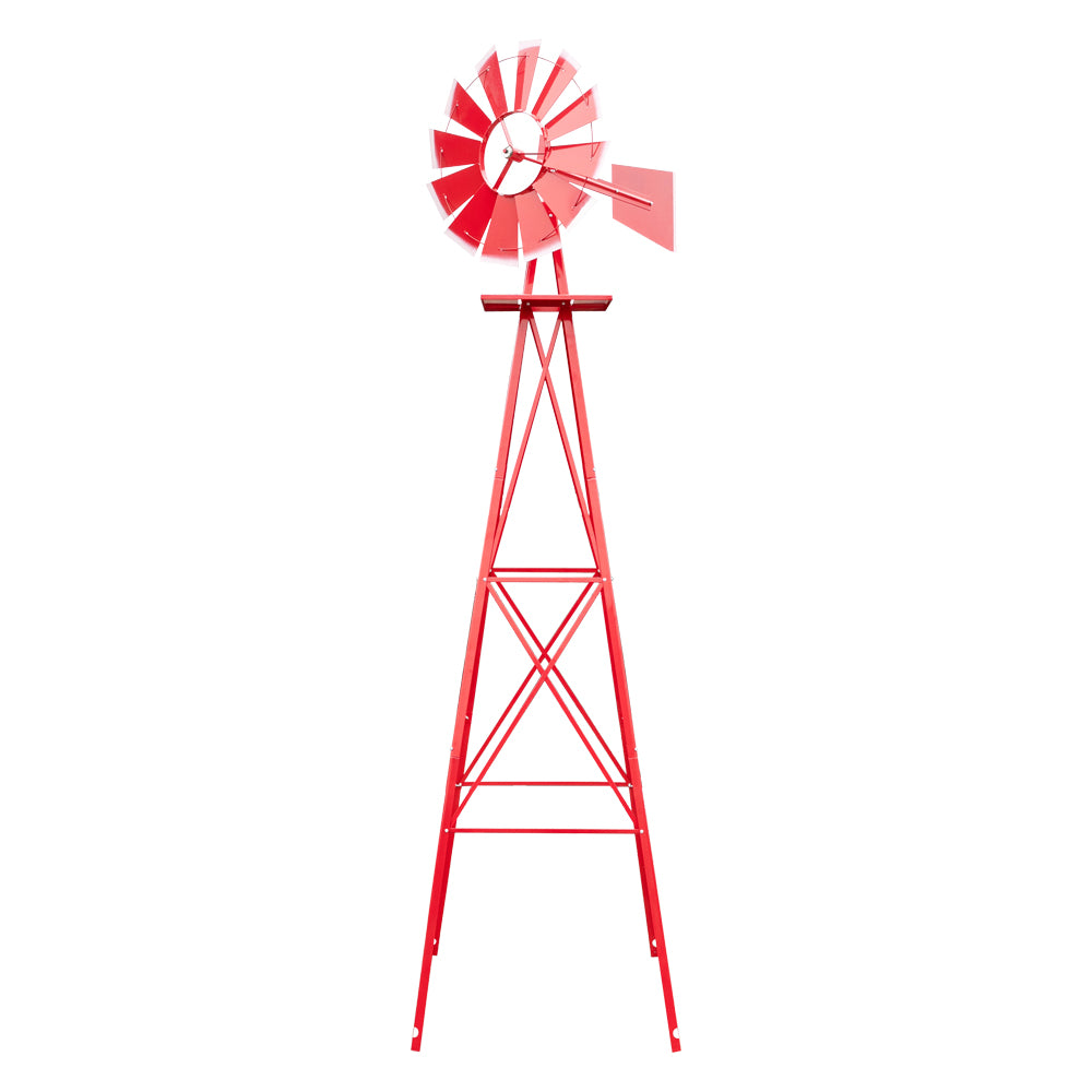 8FT Weather Resistant Garden Windmill with Steel Frame - Red Decorative Windmill for Lawn & Yard