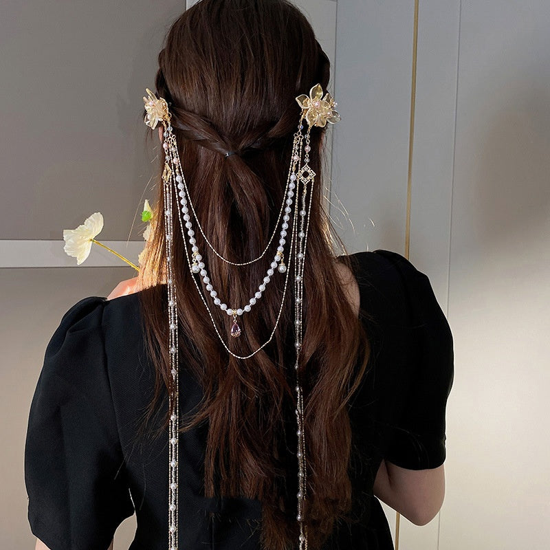 Women's Pearl Diamond Flower Hairpin - Gold