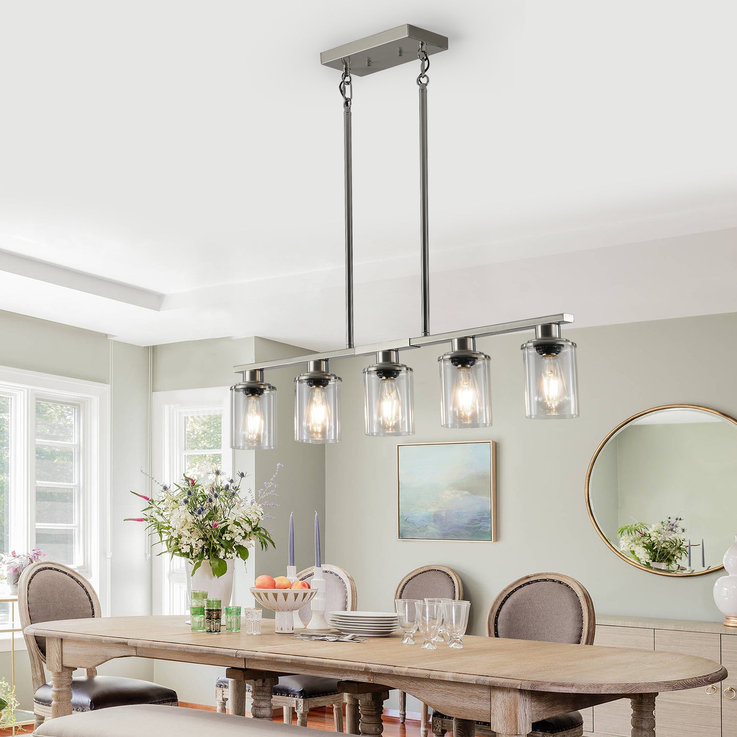 Brushed Nickel 5-Light Chandelier - Modern Pendant Light Fixture